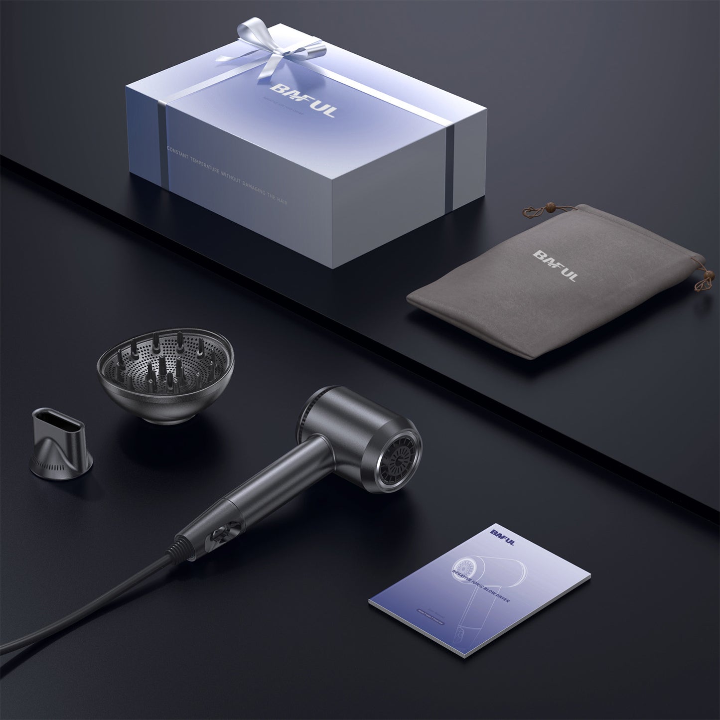 baful Hair Dryer with Diffuser - 19m/s llano High Speed Ionic Professional Fast Drying Blow Dryer, 1500W, 5Temps / 2Speeds, Low Noise Thermo-Control, Compact with Storage Bag for Travel/Home Handheld electric hair dryers