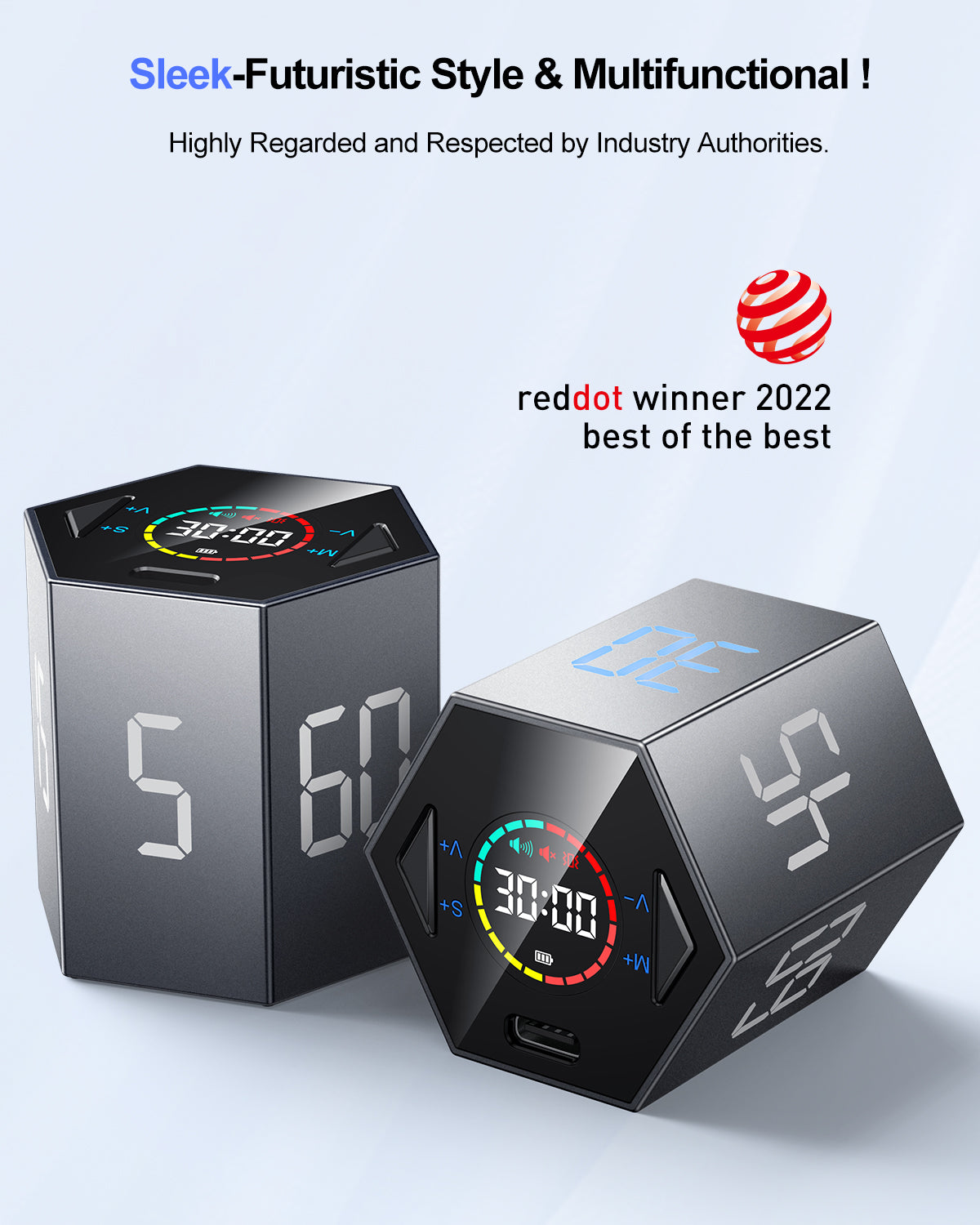 baful Pomodoro Timer, Productivity Timer Cube, ADHD Timer, Pause & Resume, Silent, Vibrate & Adjustable Sound Alert, for Work, Study, 5/15/25/30/45/60min & Custom Countdown, Gray Timers